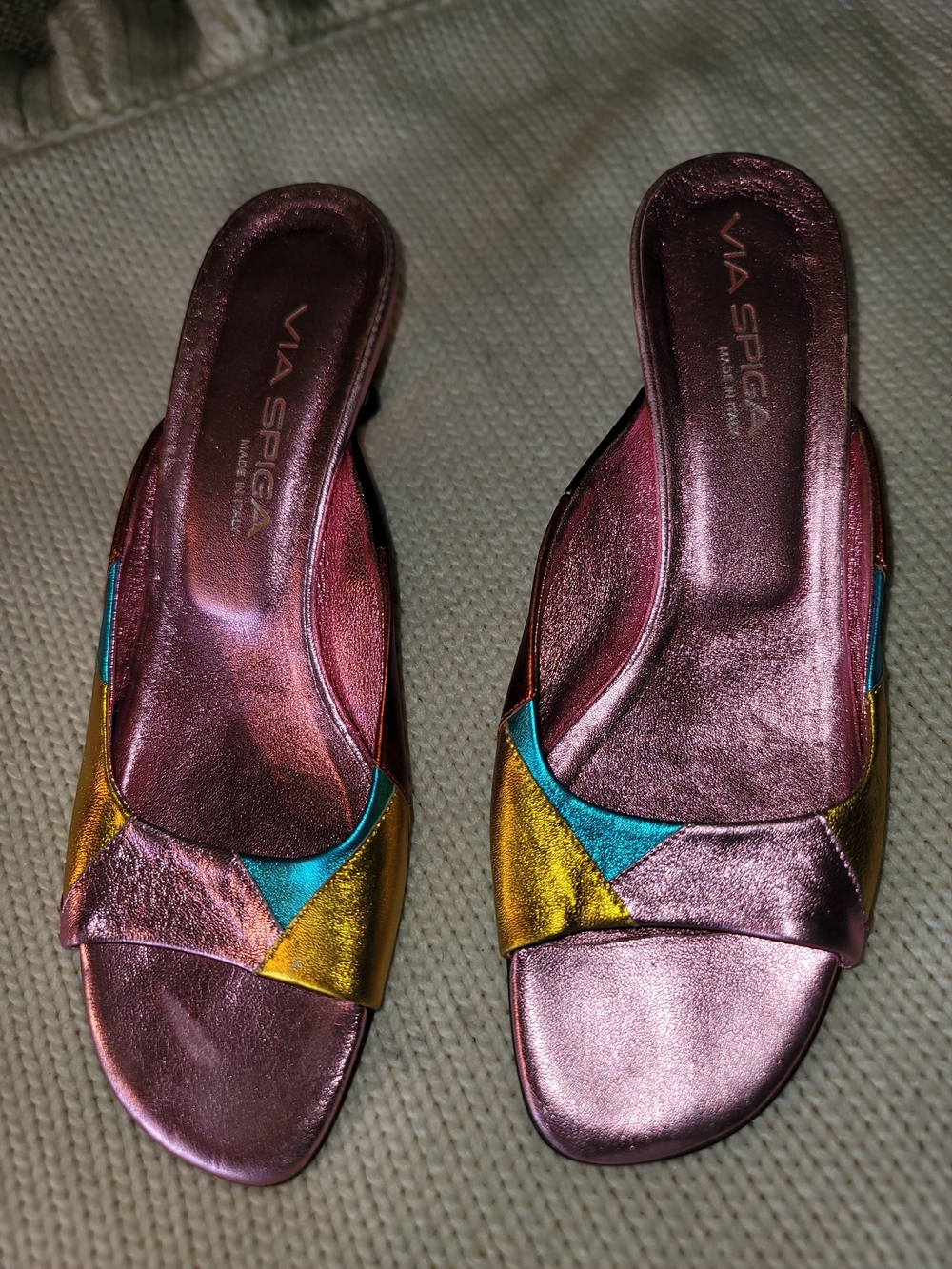 VIA SPIGA Metallic Pink Multicolor Sandals Heels